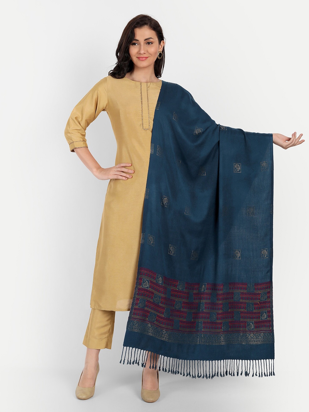 

HK colours of fashion Women Blue & Purple Woven Design Stole