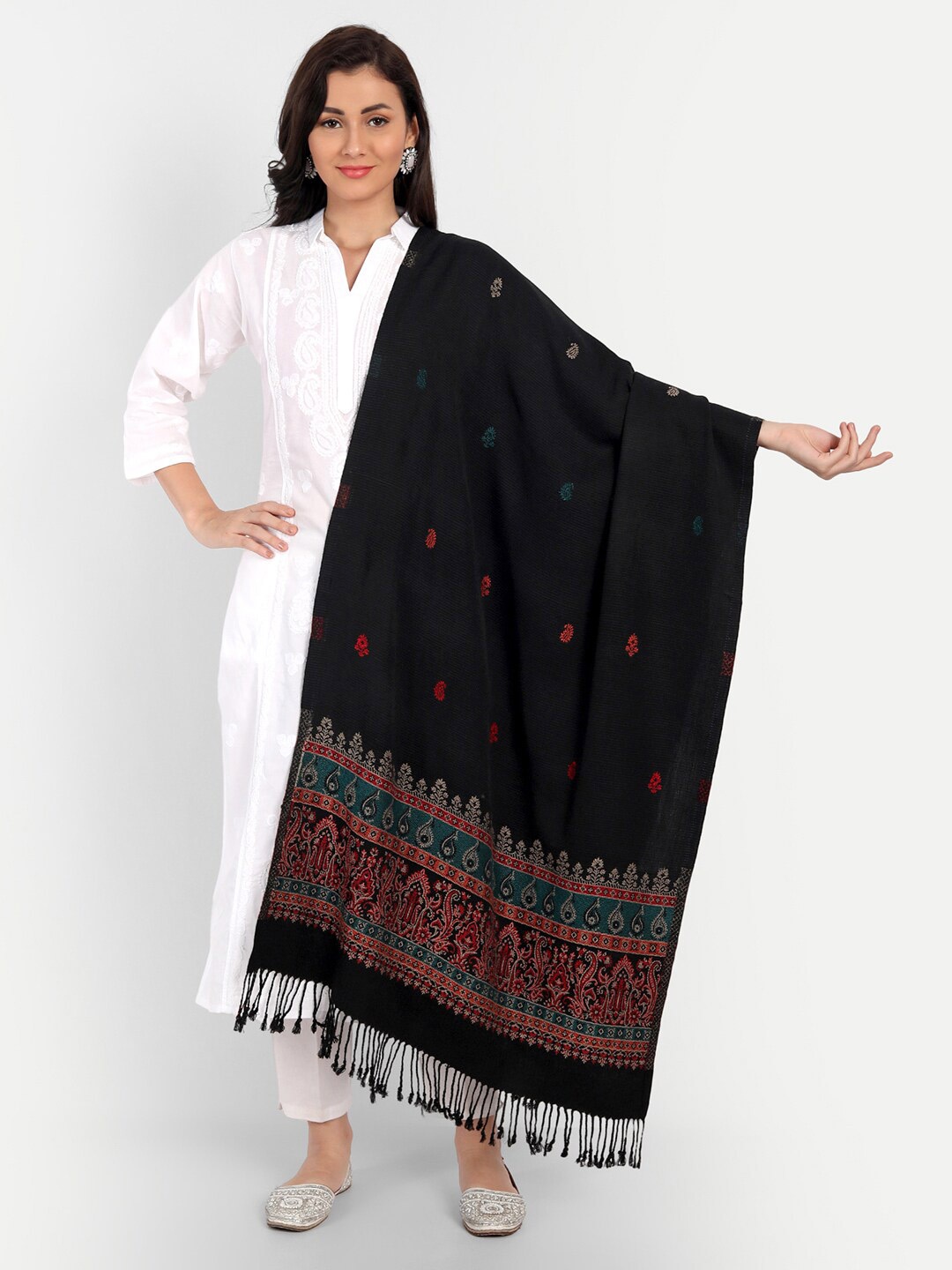 

HK colours of fashion Women Black & Maroon Woven Design Stole