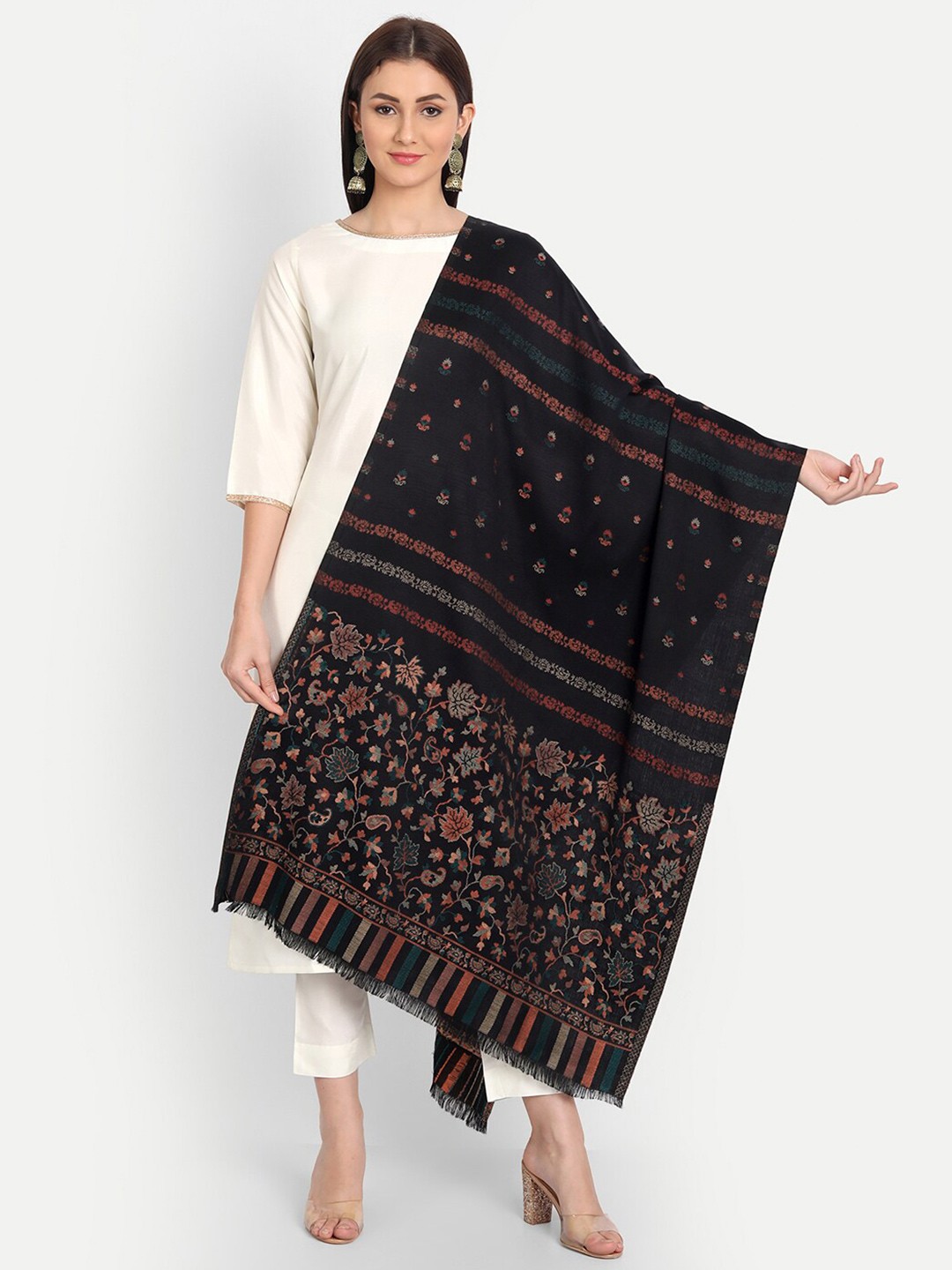 

HK colours of fashion Women Black & Brown Woven Design Stole