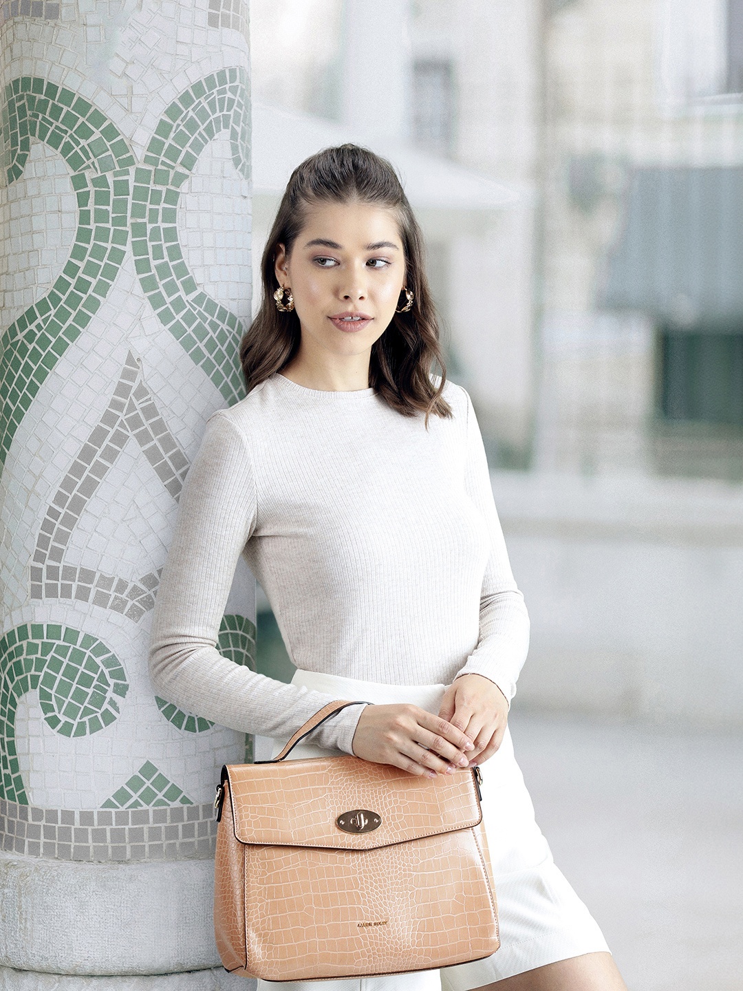 

Allen Solly Women Nude-Coloured Animal Textured Structured Satchel