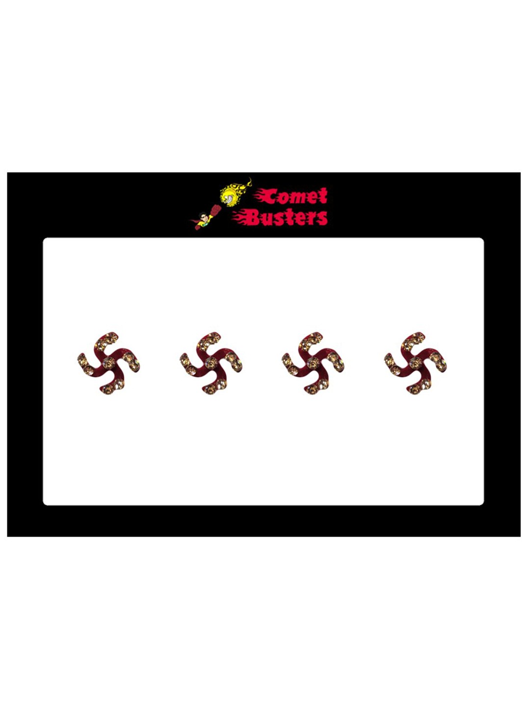 

Comet Busters 4 Pcs Embellished Reusable Swastika-Shaped Designer Bindis - Maroon