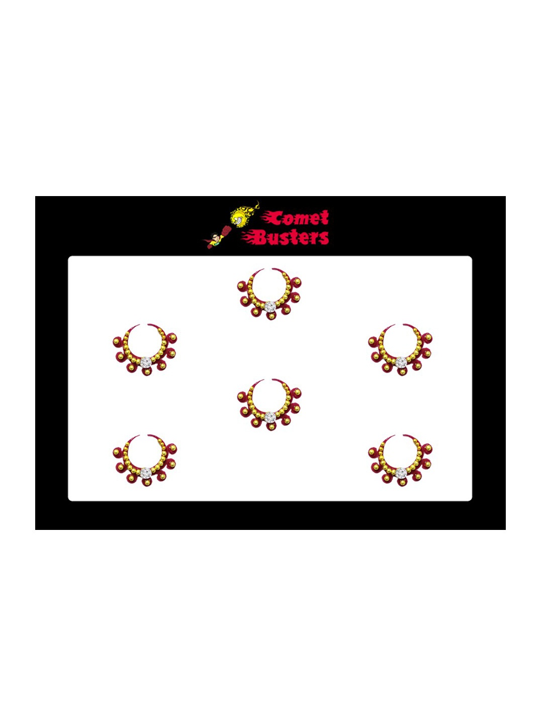 

Comet Busters 6 Pcs Embellished Reusable Designer Bindis - Maroon & Gold-Toned