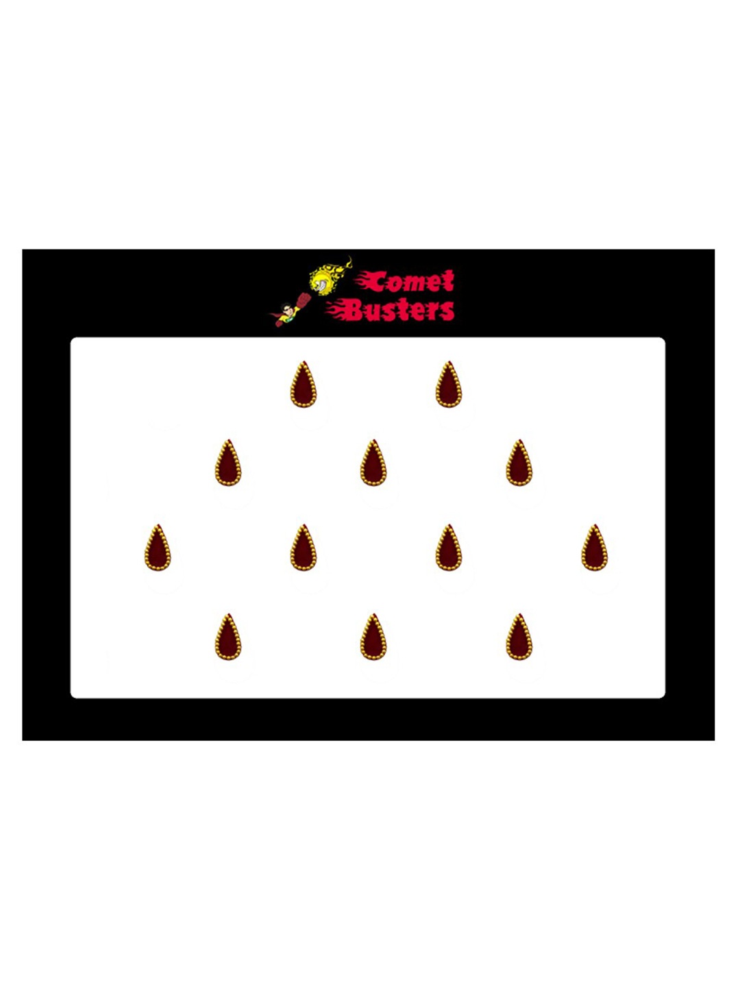

Comet Busters 12 Pcs Beaded Reusable Teardrop-Shaped Designer Bindis - Maroon