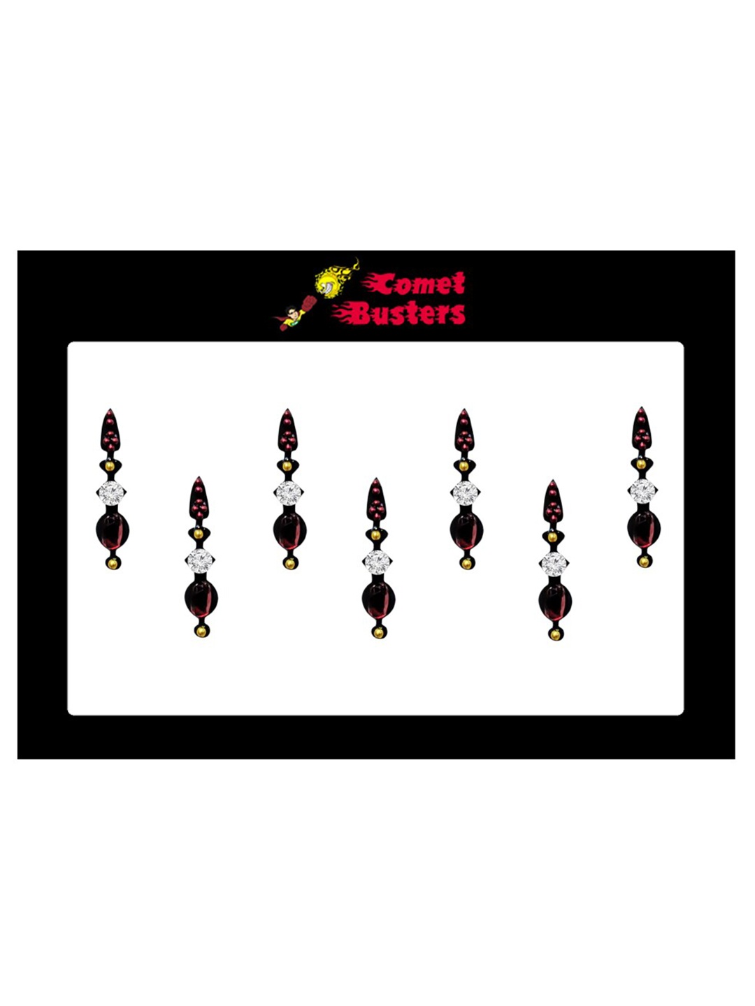 

Comet Busters 7 Pcs Embellished Reusable Designer Bindis - Black