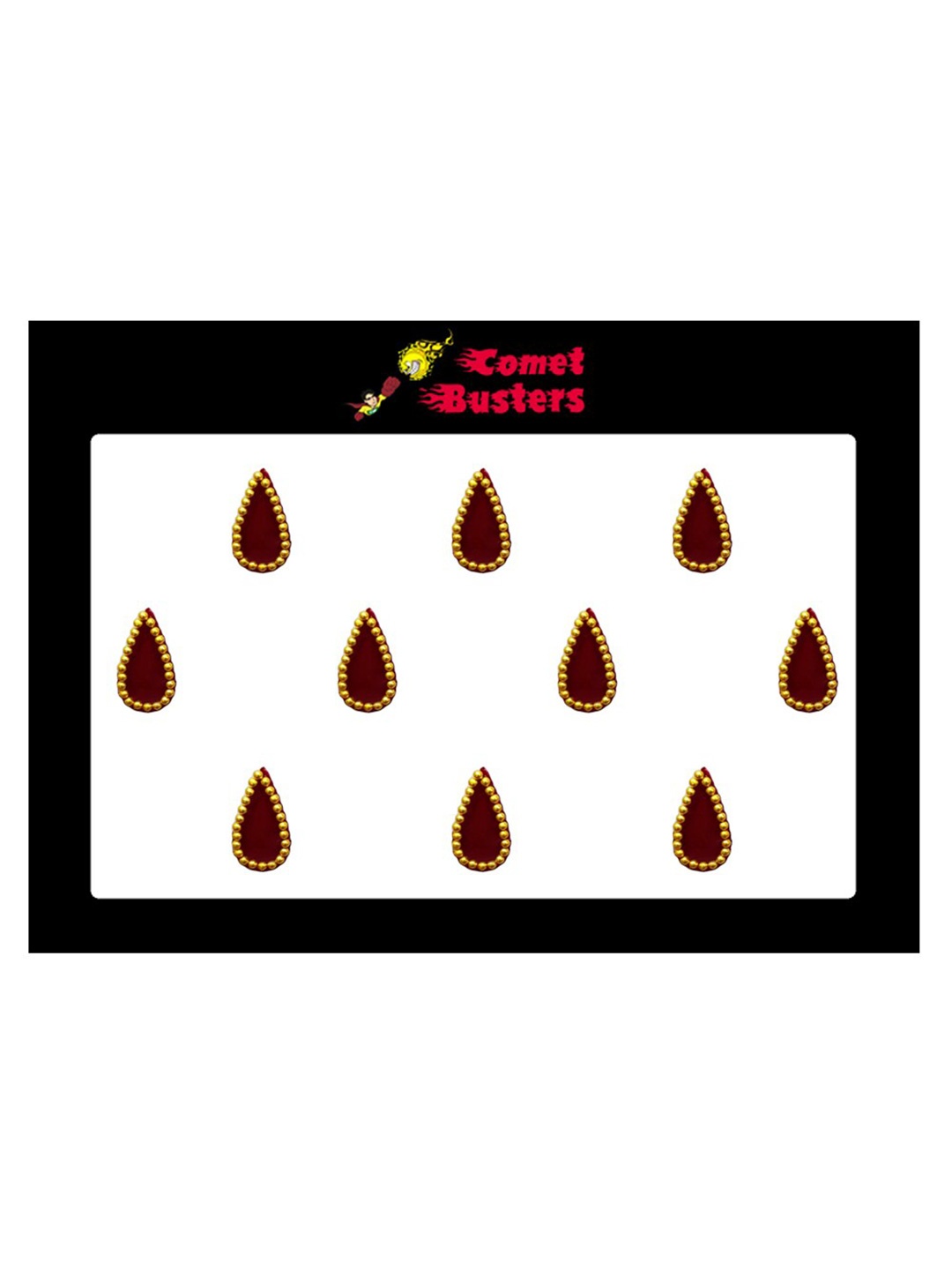 

Comet Busters 10 Pcs Beaded Reusable Teardrop-Shaped Designer Bindis - Maroon