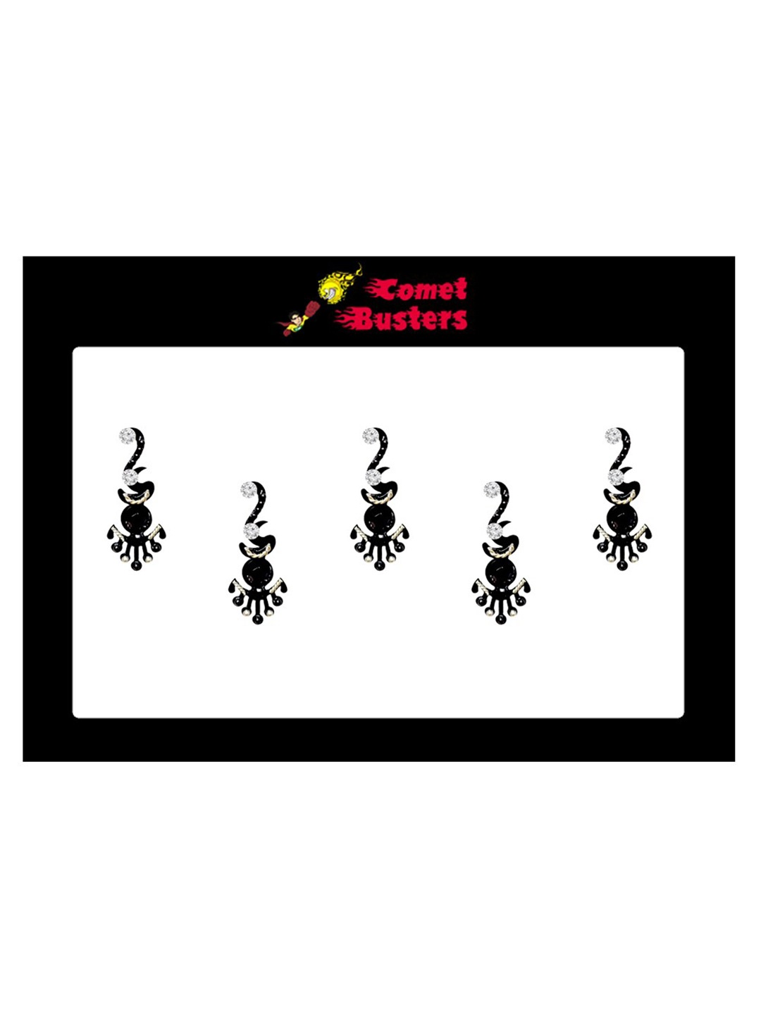 

Comet Busters 5 Pcs Embellished Reusable Designer Bindis - Black