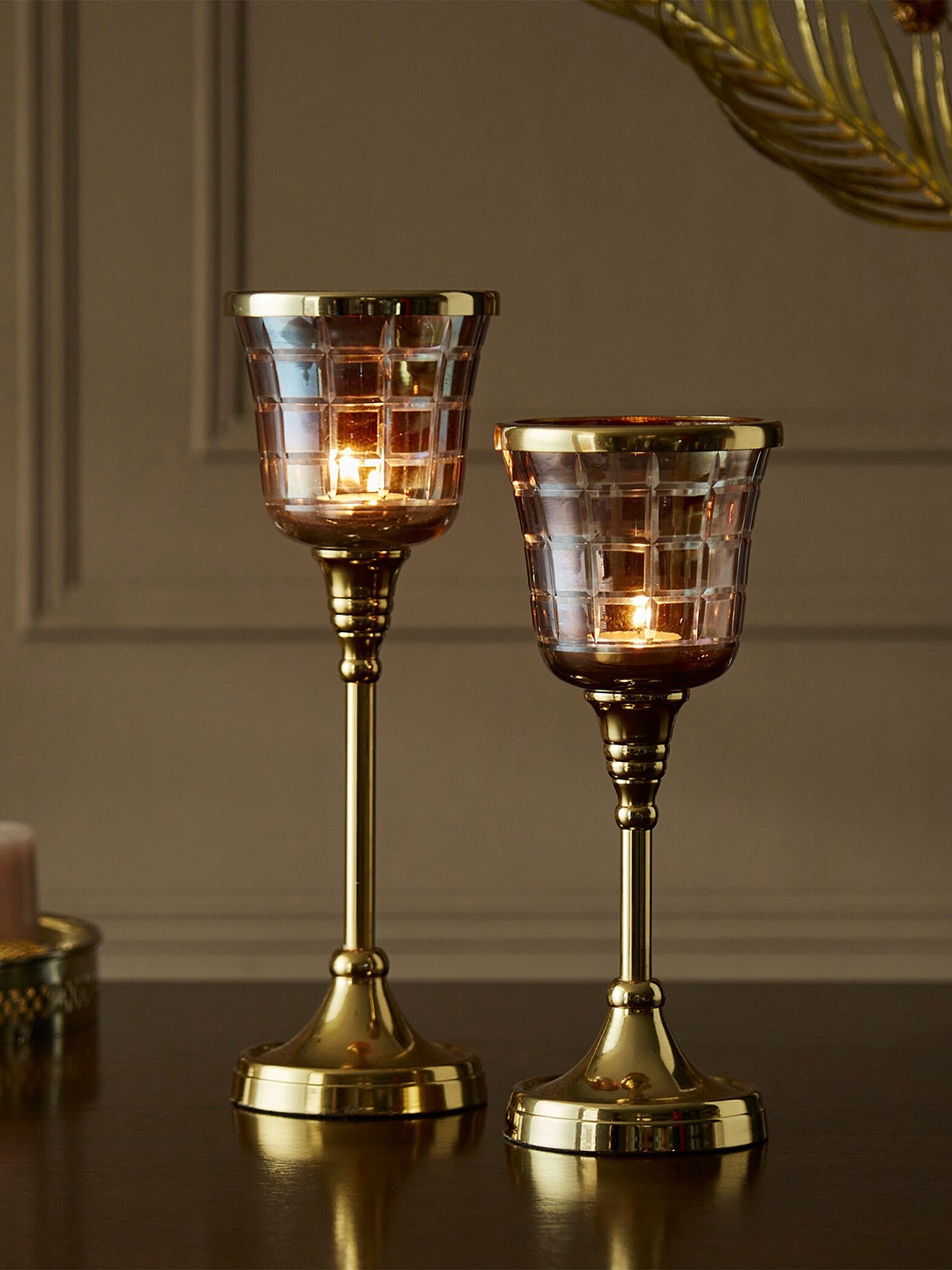 

Home Centre Set Of 2 Textured Votive Candle Holder, Gold