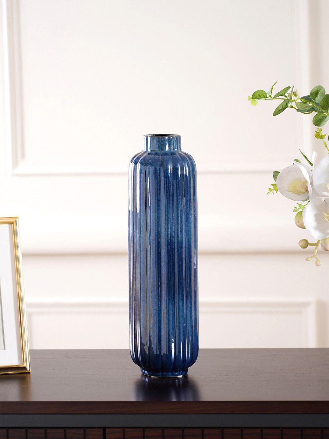 

Pure Home and Living Ribbed Glass Vases, Blue