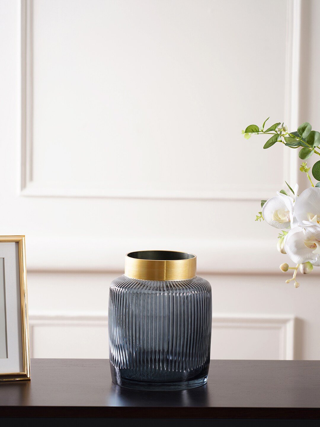

Pure Home and Living Ribbed Glass Vases, Blue