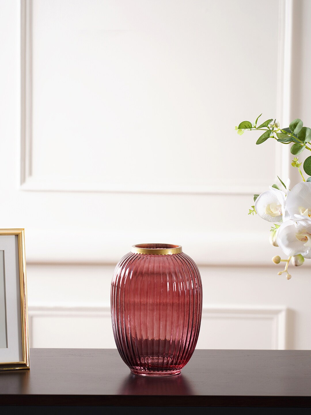 

Pure Home and Living Ribbed Textured Glass Vases, Red