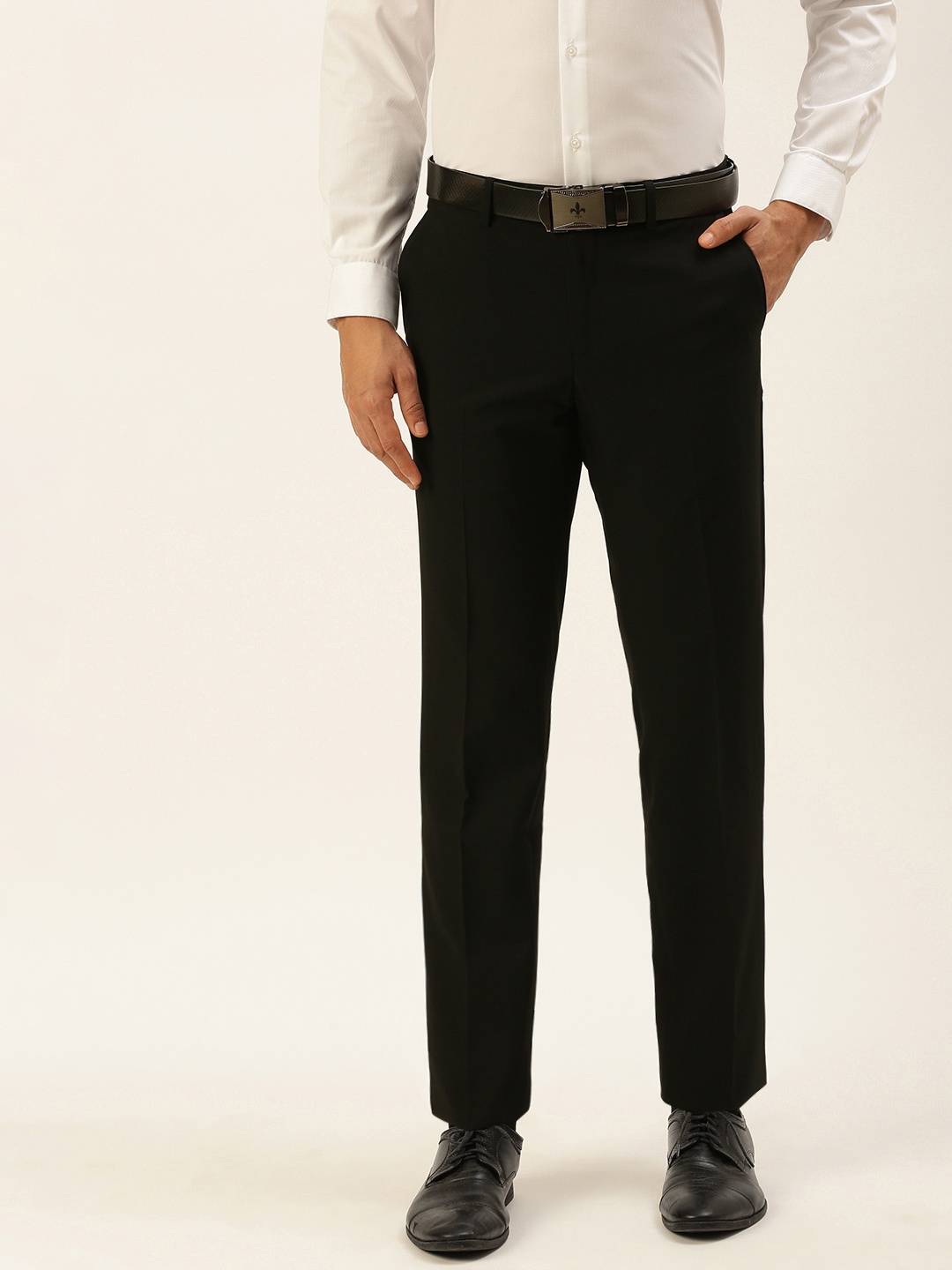 

Peter England Men Black Textured Slim Fit Formal Trousers