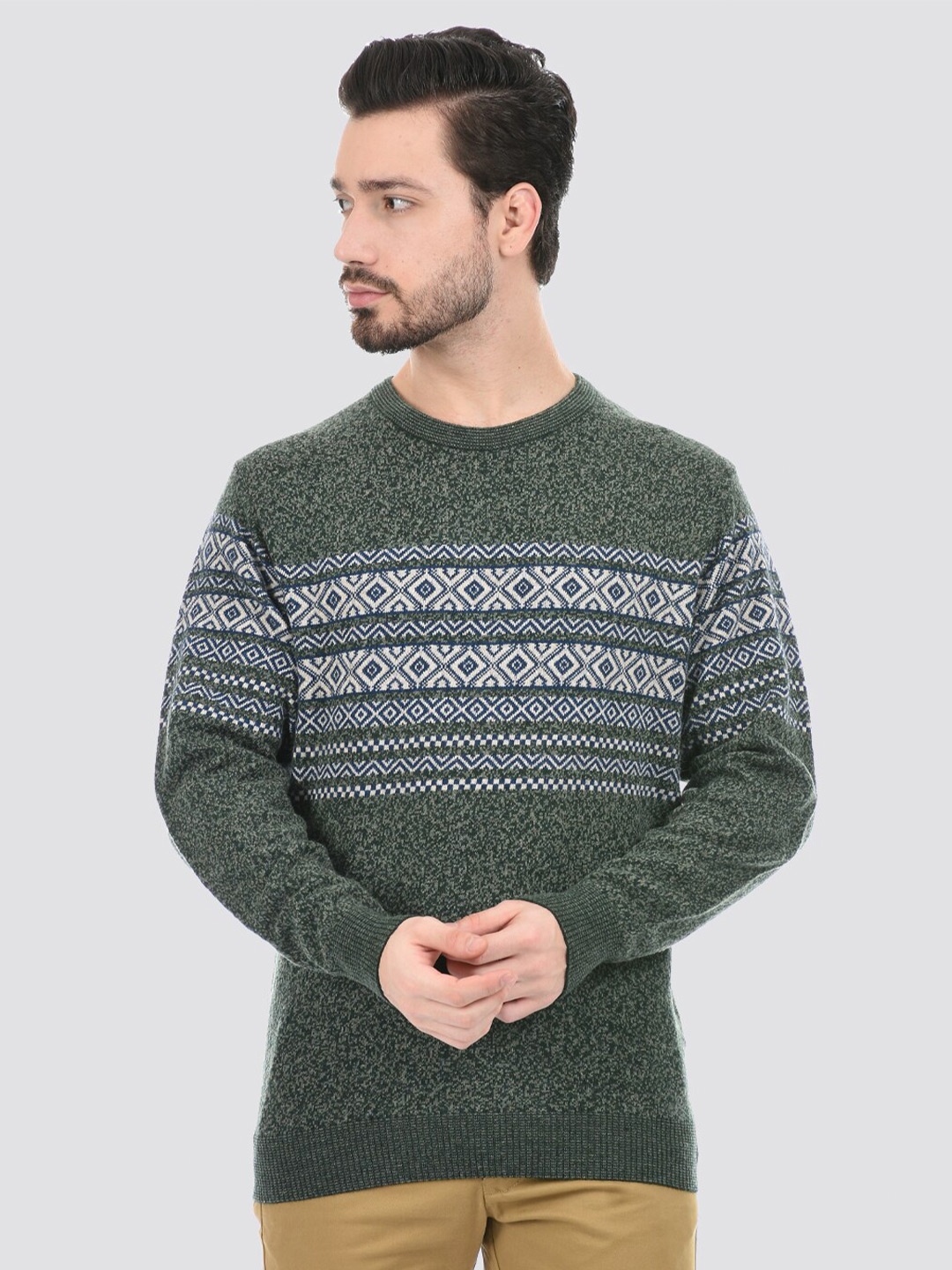 

LONDON FOG Men Green & Off White Printed Pullover