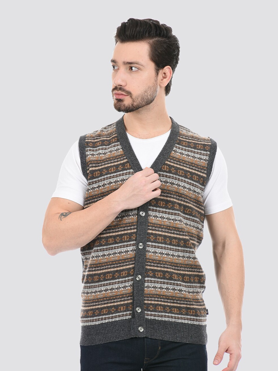 

LONDON FOG Men Printed Cardigan, Grey