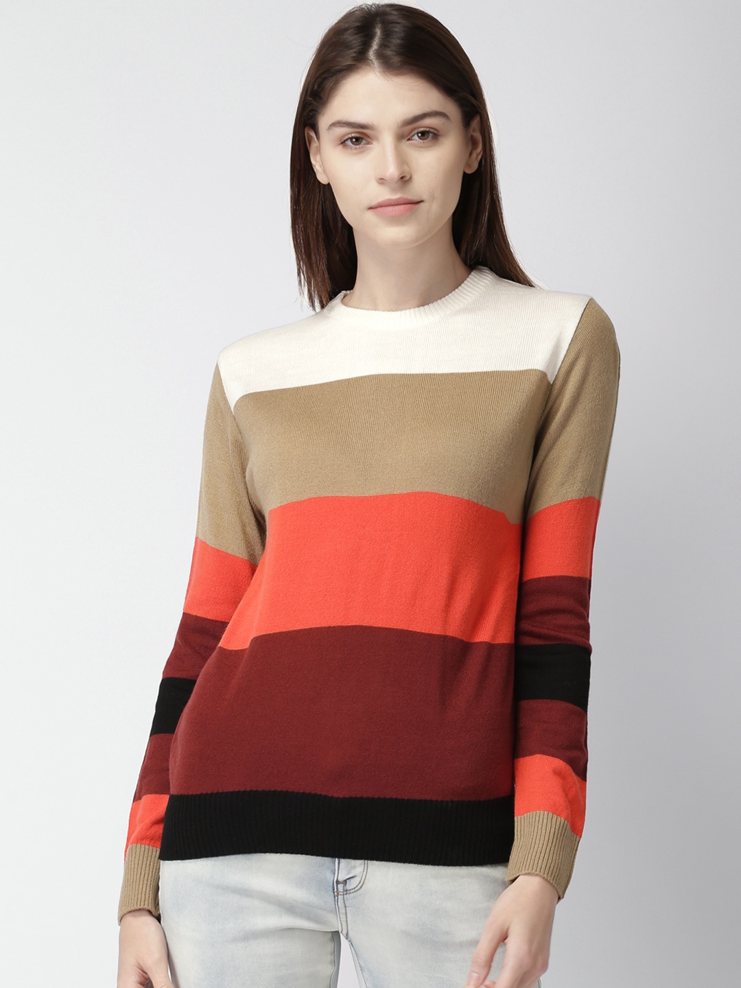 

Harvard Women White & Beige Colourblocked Sweater