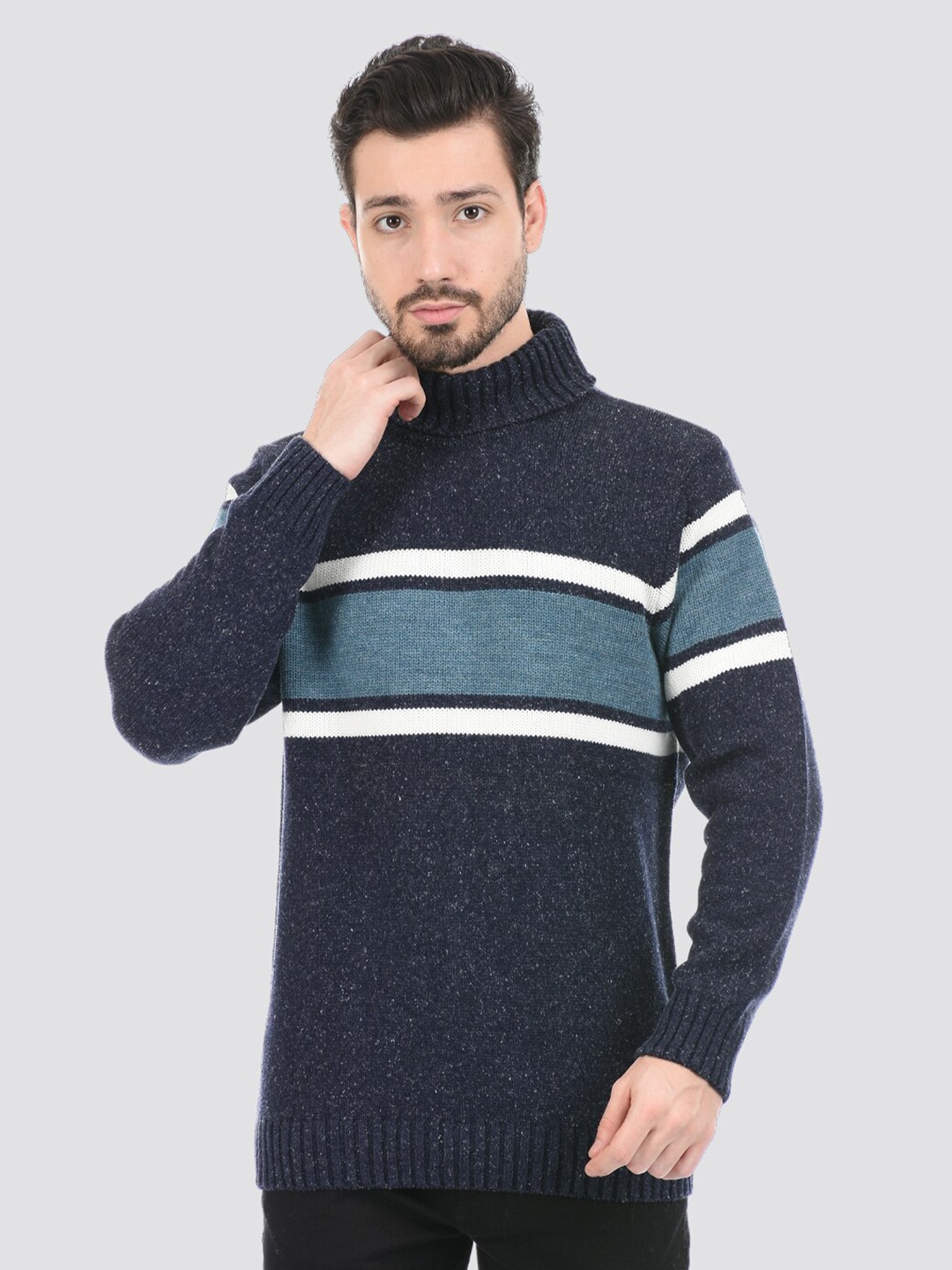 

LONDON FOG Men Blue & White Striped Pullover