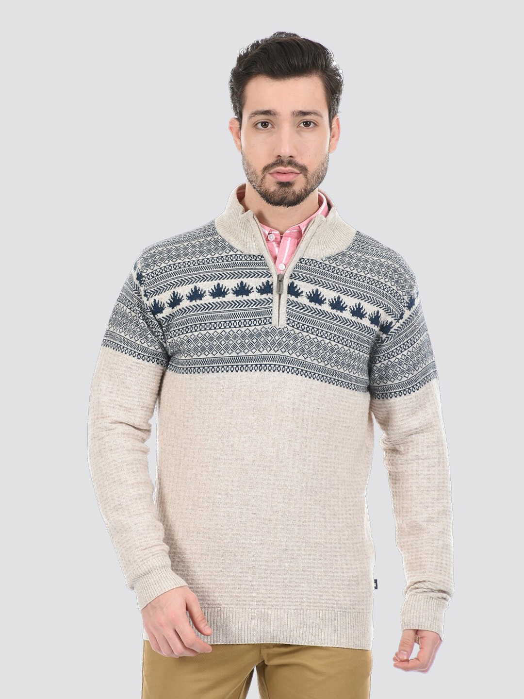 

LONDON FOG Men Off White & Blue Printed Pullover