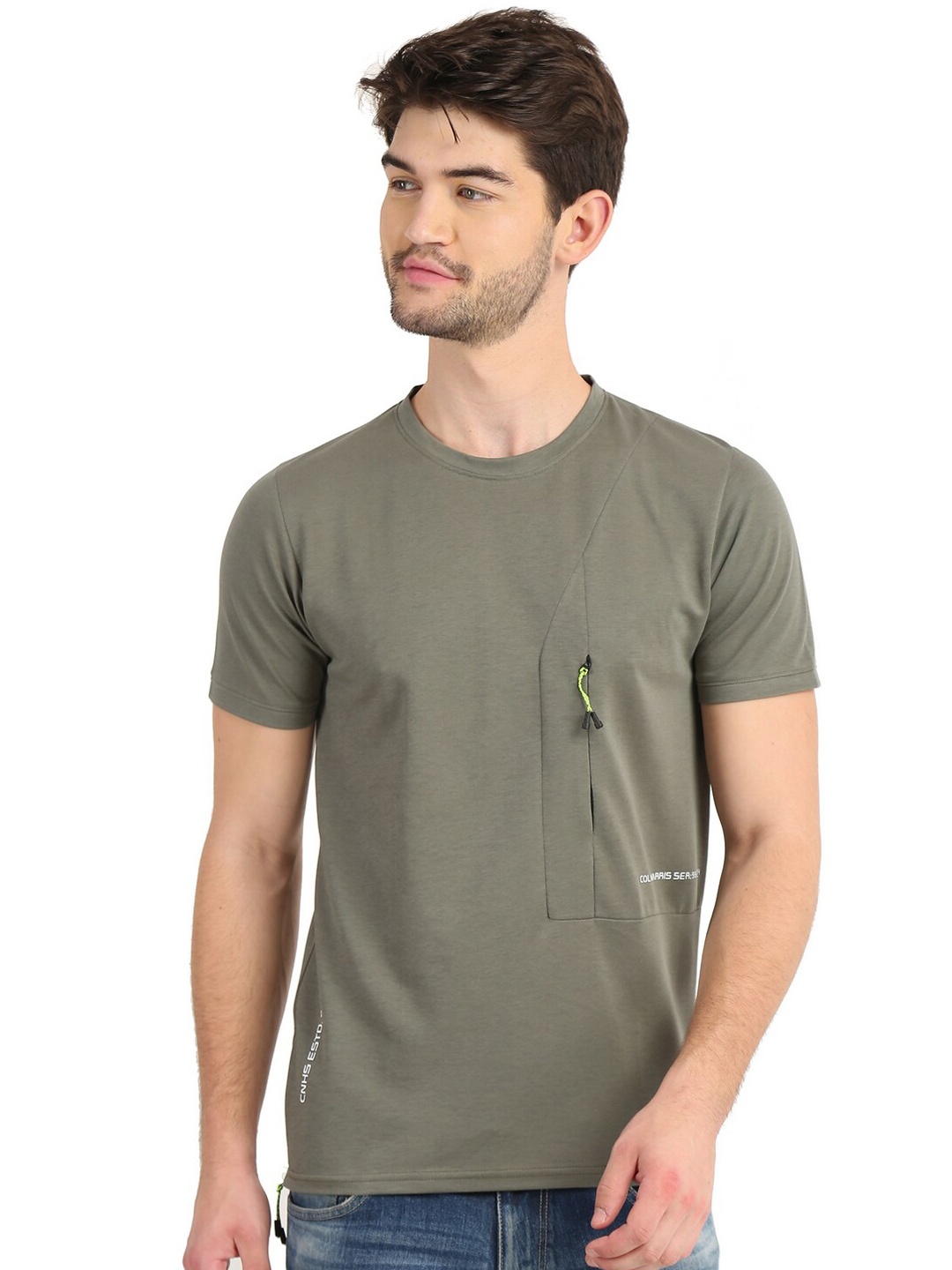 

COLVYNHARRIS JEANS Men Slim Fit Cotton T-shirt, Olive