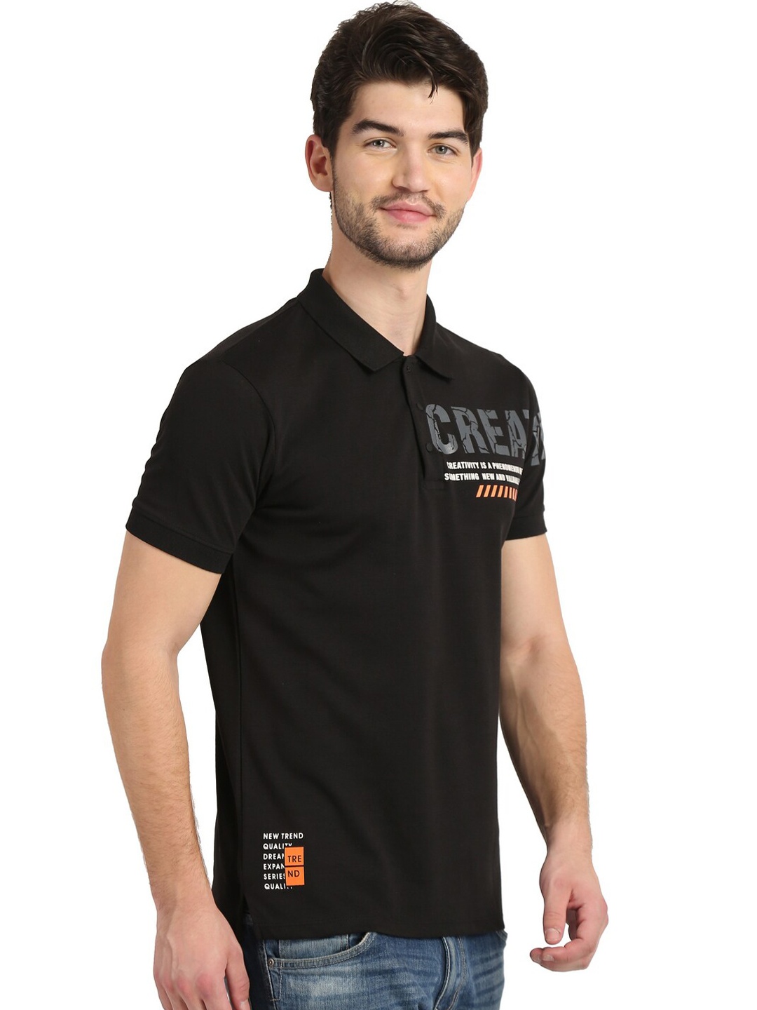 

COLVYNHARRIS JEANS Men Black Polo Collar Applique Slim Fit T-shirt