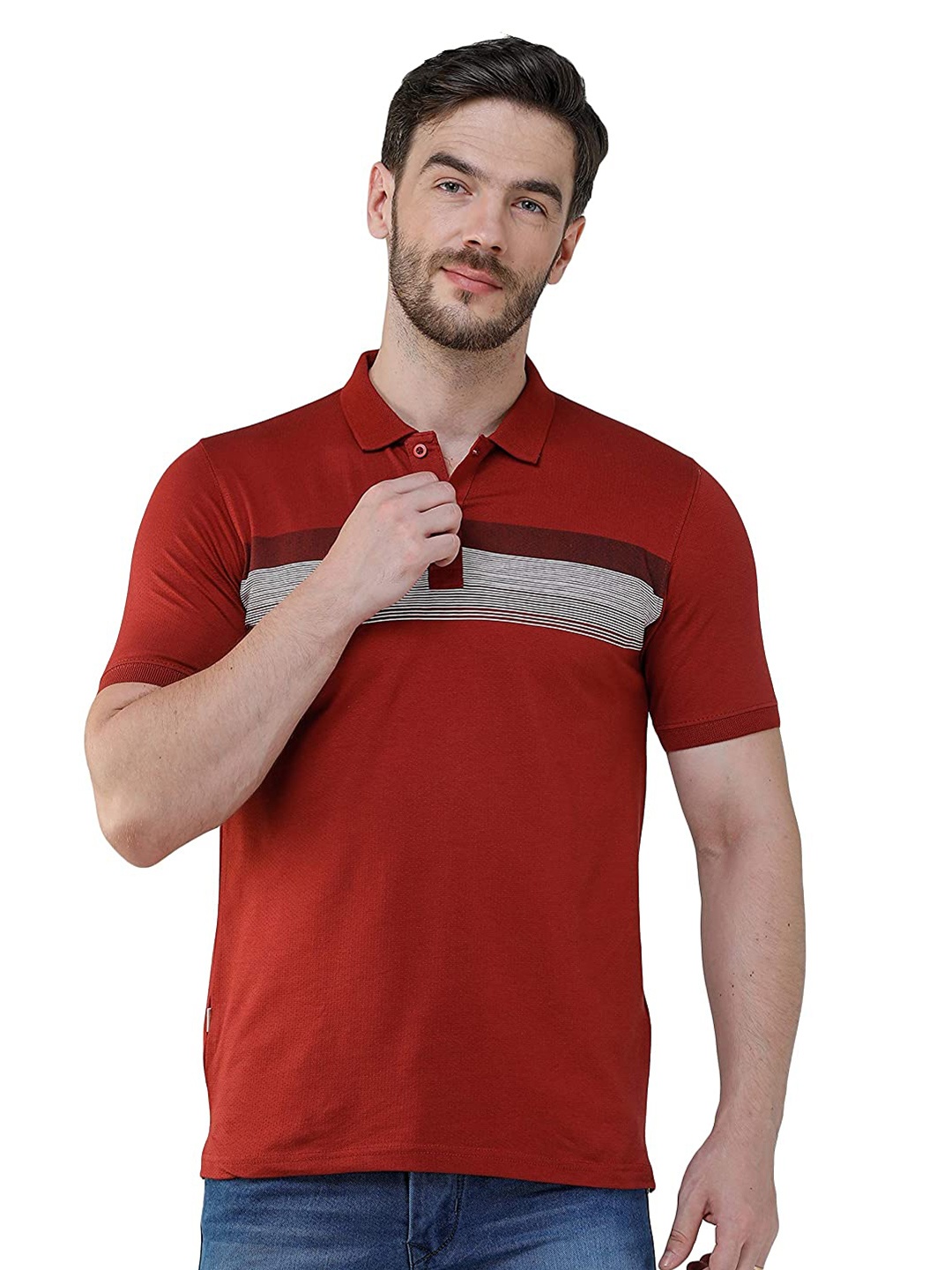 

COLVYNHARRIS JEANS Men Maroon Polo Collar Applique Slim Fit T-shirt