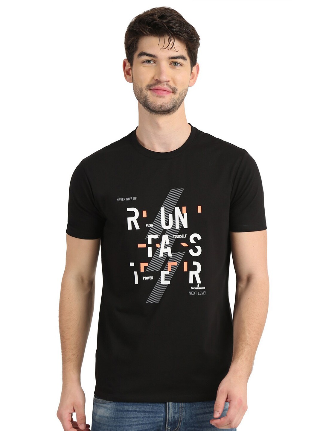 

COLVYNHARRIS JEANS Men Black Printed Applique Slim Fit T-shirt
