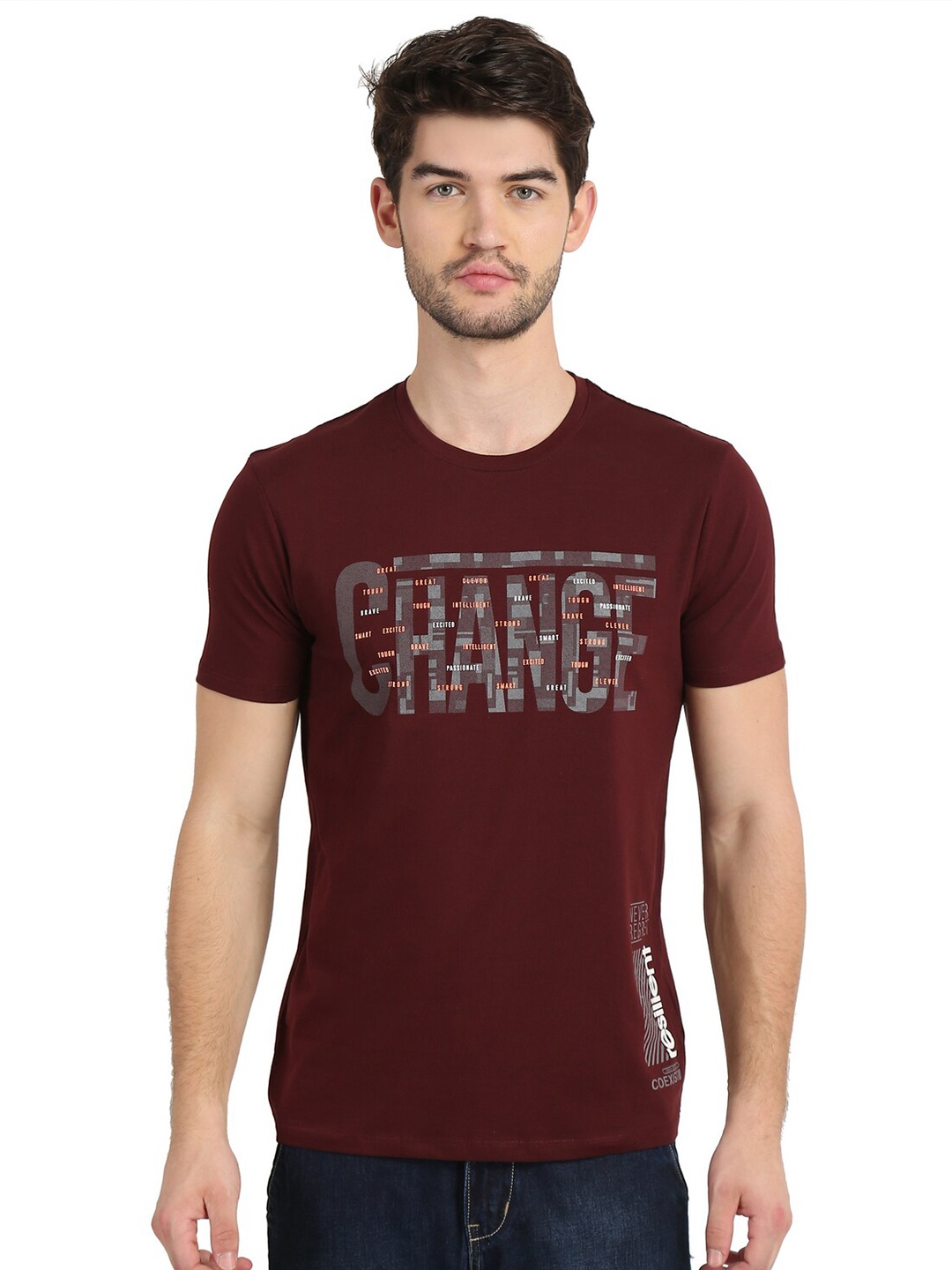 

COLVYNHARRIS JEANS Men Brown Typography Printed Applique Slim Fit T-shirt