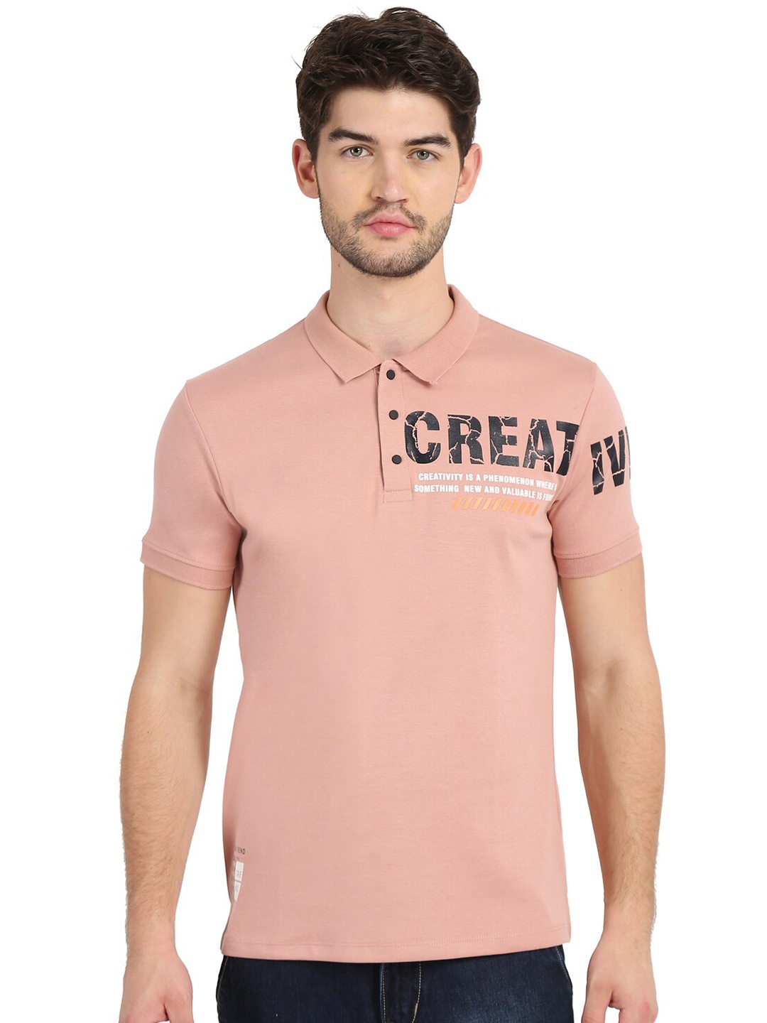 

COLVYNHARRIS JEANS Men Pink Polo Collar Slim Fit T-shirt