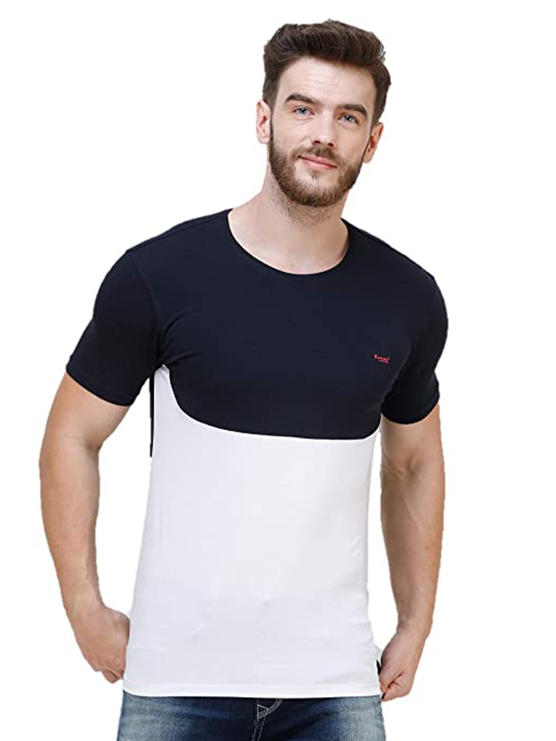 

COLVYNHARRIS JEANS Men Navy Blue Colourblocked Slim Fit T-shirt