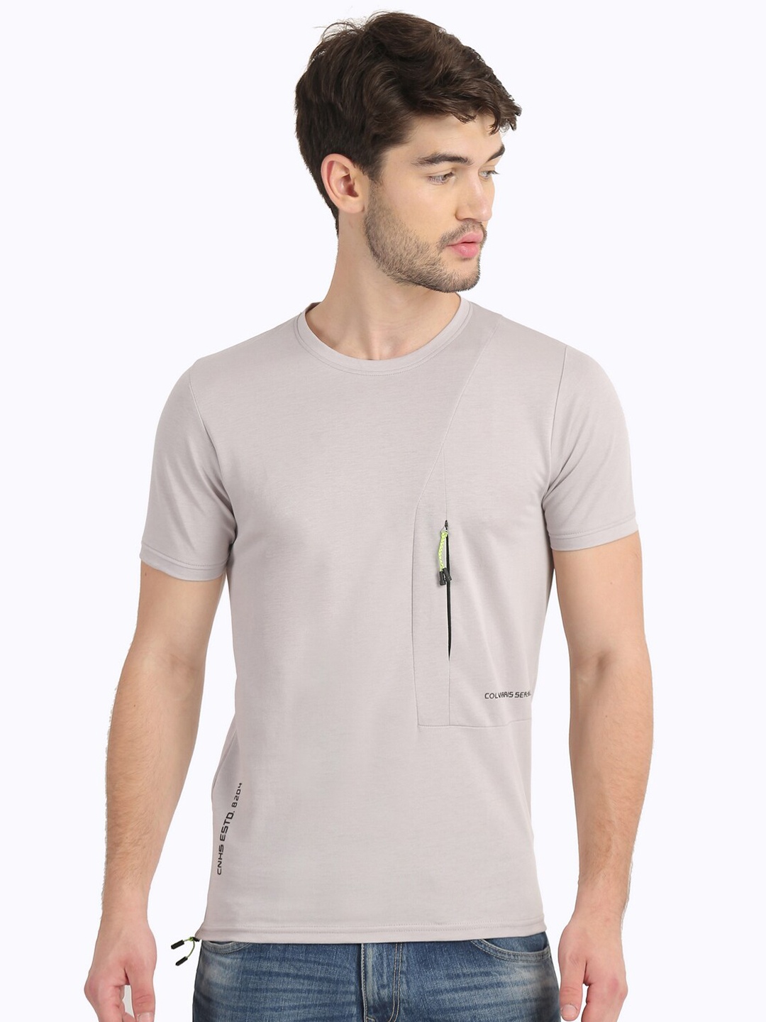 

COLVYNHARRIS JEANS Men Grey V-Neck Slim Fit T-shirt