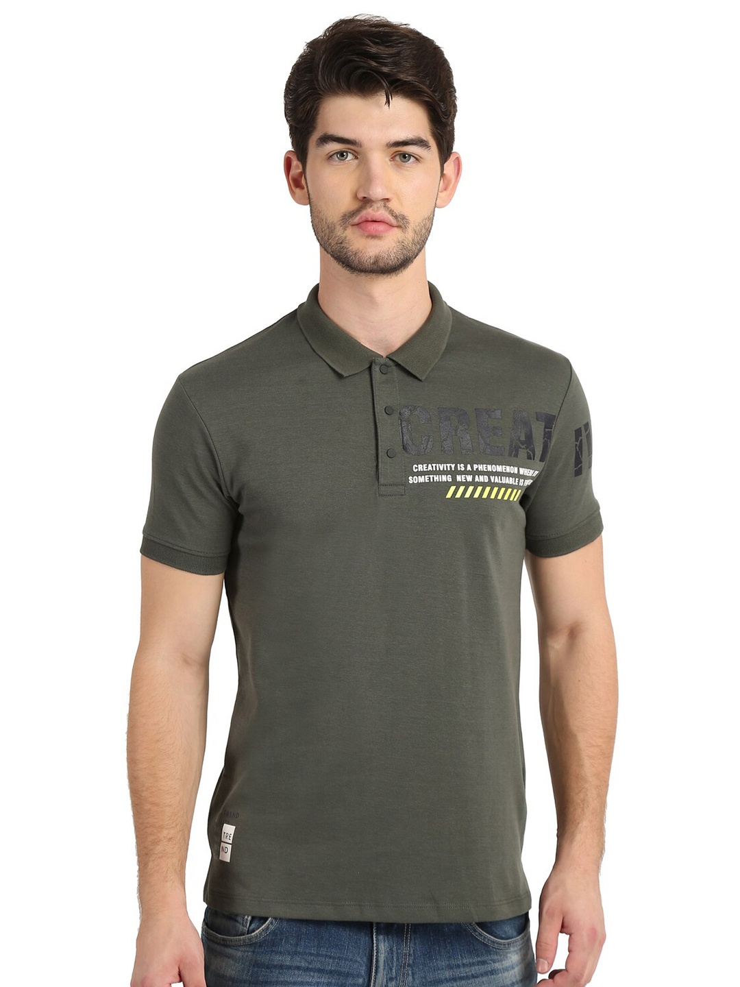

COLVYNHARRIS JEANS Men Green Polo Collar Slim Fit T-shirt