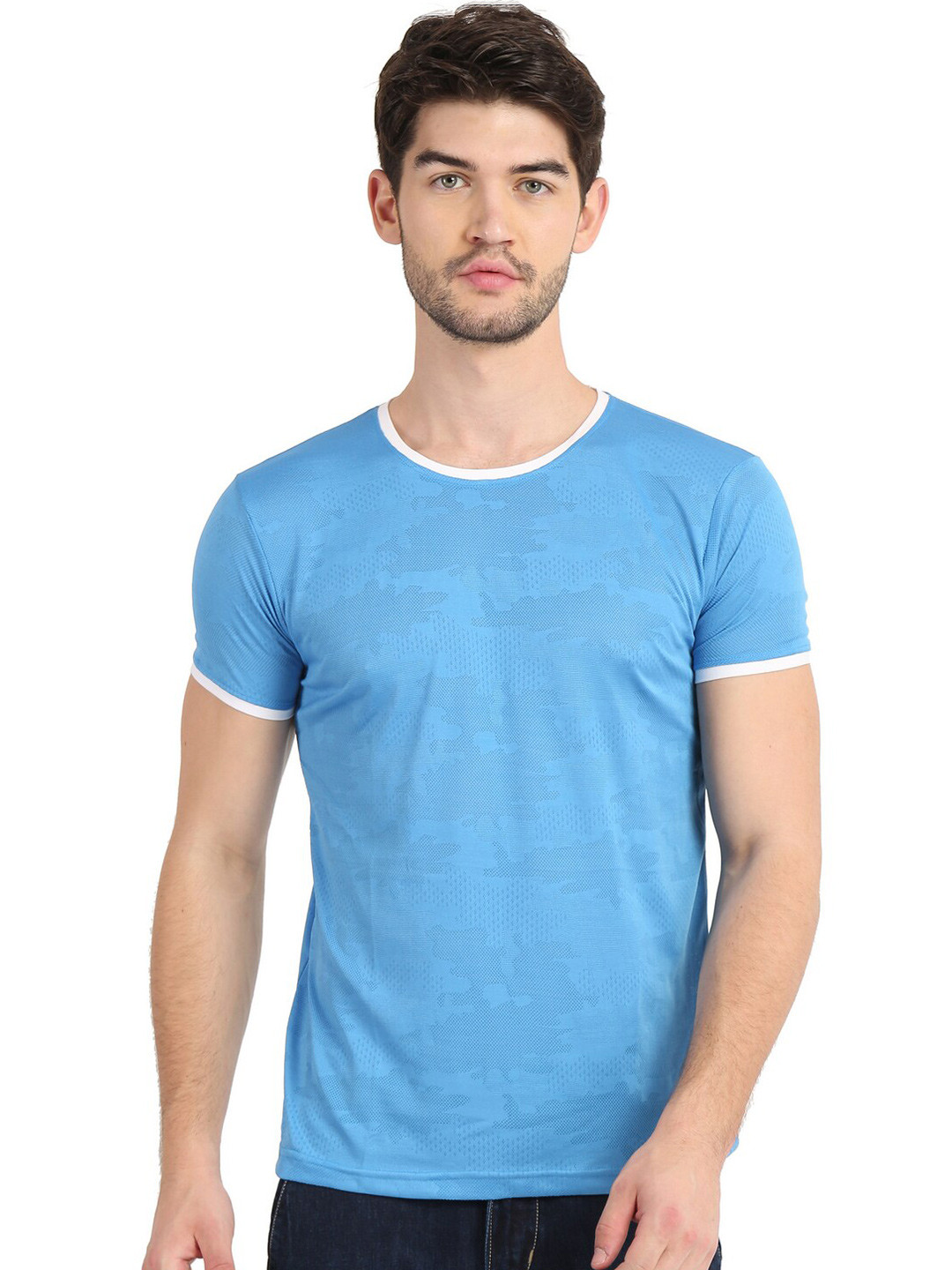 

COLVYNHARRIS JEANS Men Blue Raw Edge Slim Fit T-shirt