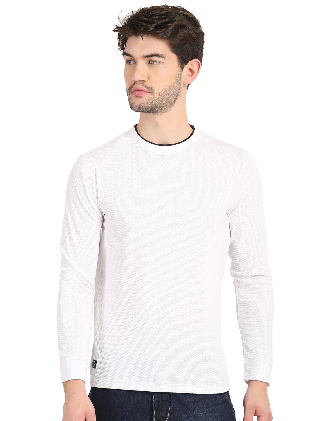 

COLVYNHARRIS JEANS Men Self Design Round Neck Slim Fit T-shirt, White