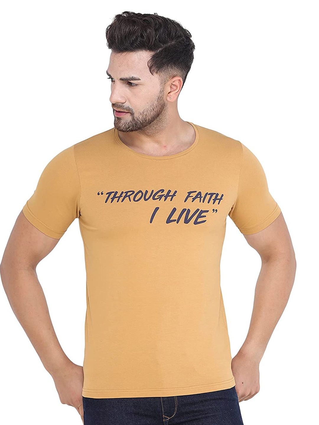 

COLVYNHARRIS JEANS Men Printed Slim Fit T-shirt, Mustard