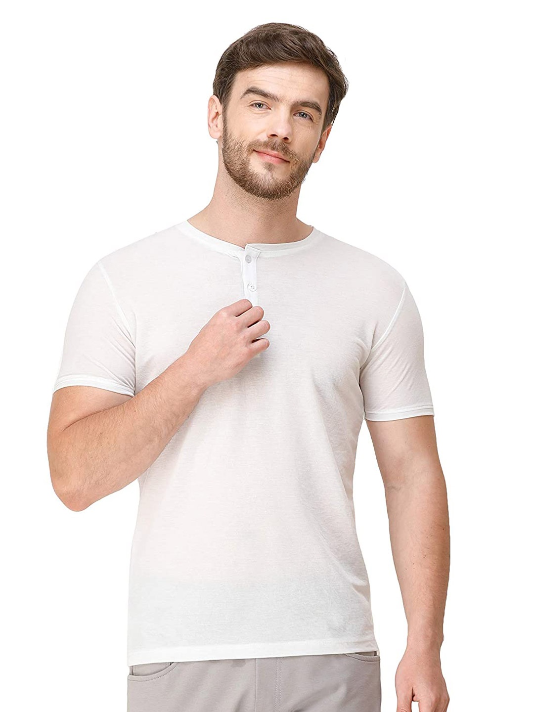 

COLVYNHARRIS JEANS Men Henley Neck Slim Fit T-shirt, White
