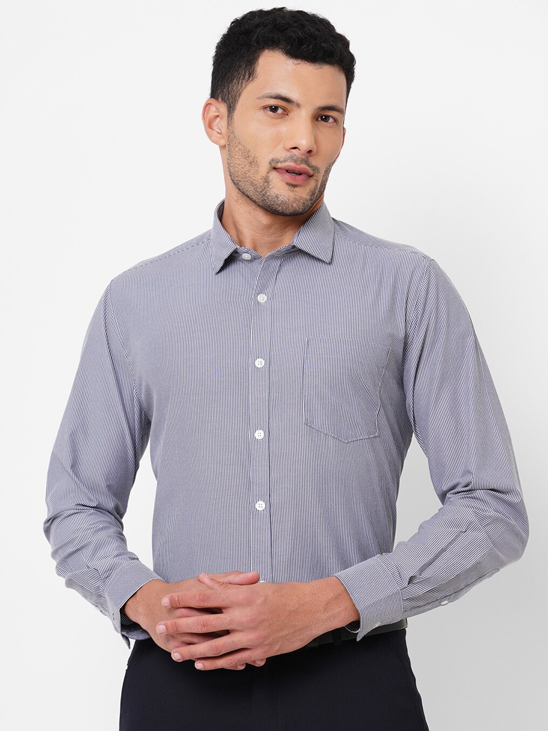 

Solemio Men Classic Striped Formal Shirt, Grey