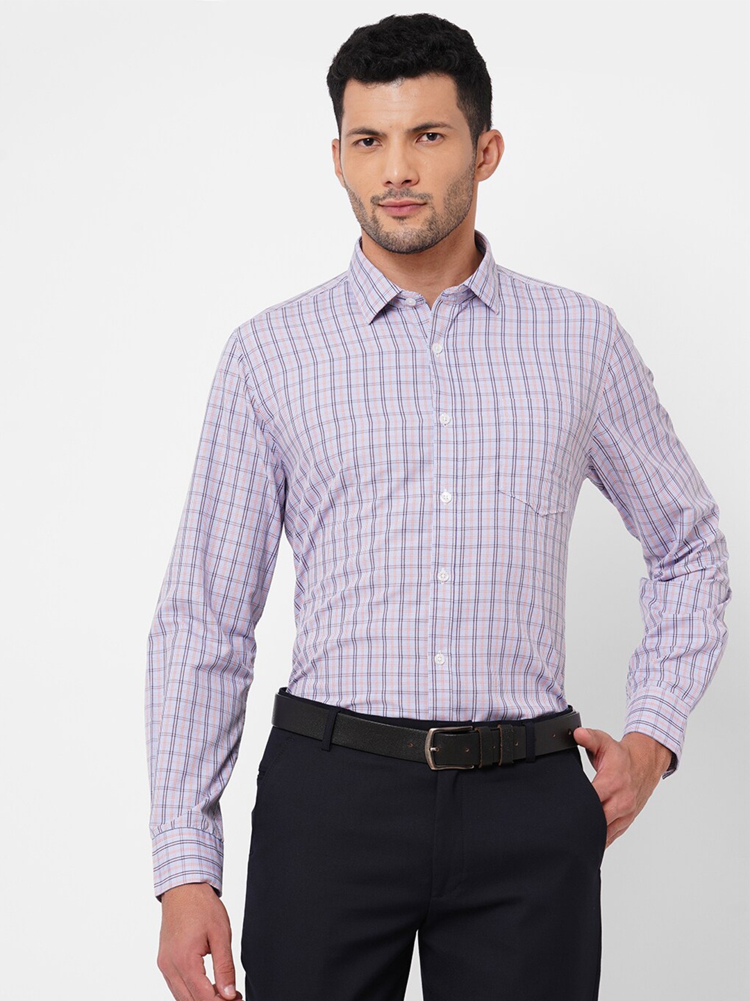 

Solemio Men Classic Micro Checks Formal Shirt, Blue