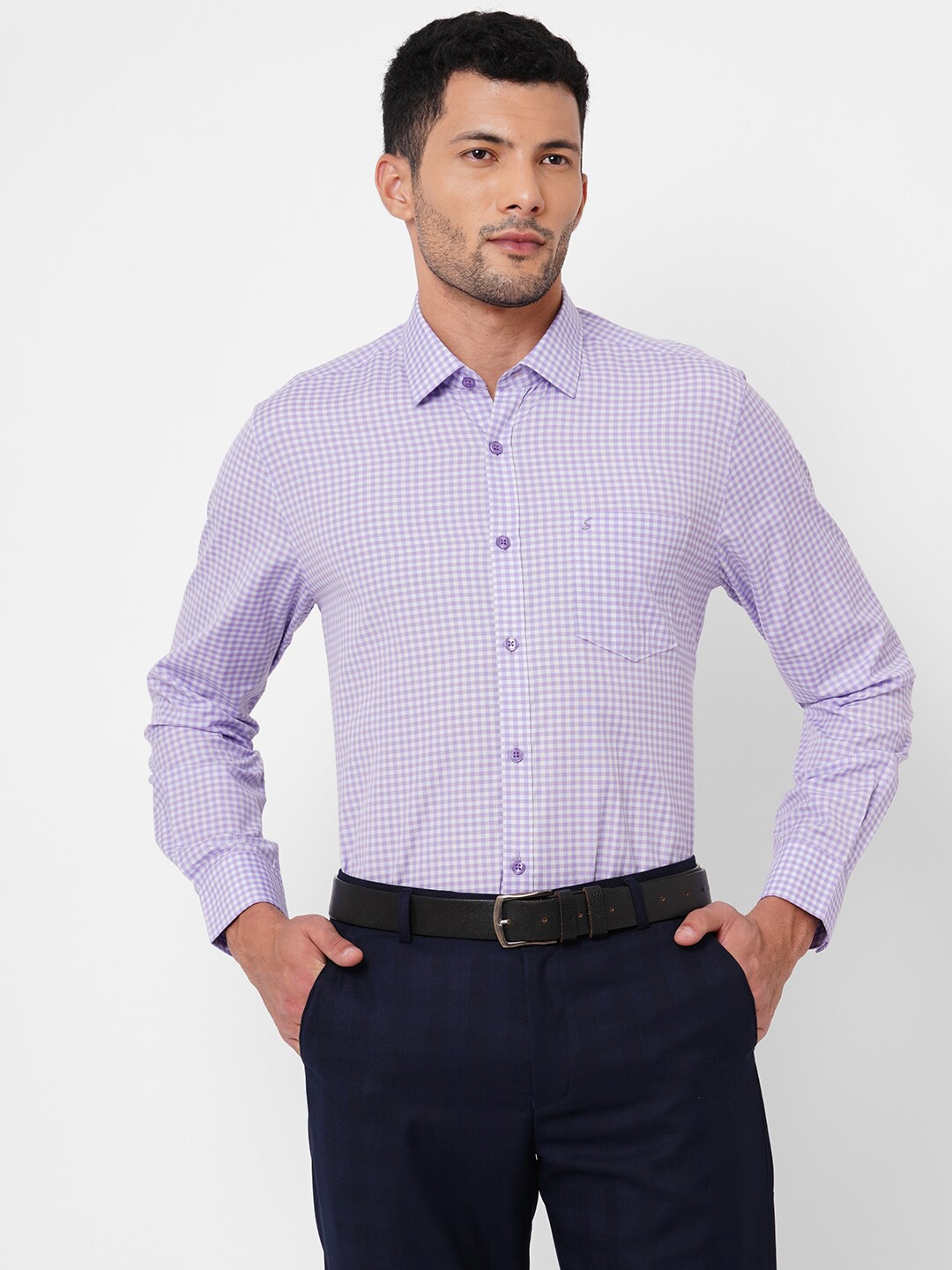 

Solemio Men Classic Gingham Checks Formal Shirt, Purple