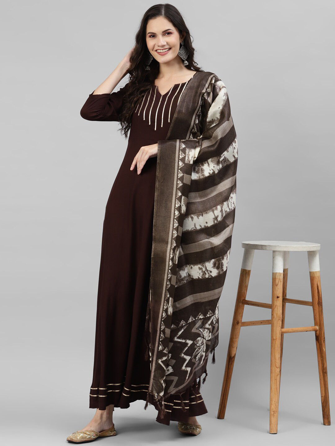 

DEEBACO Women Gotta Patti Kurta With Dupatta, Brown