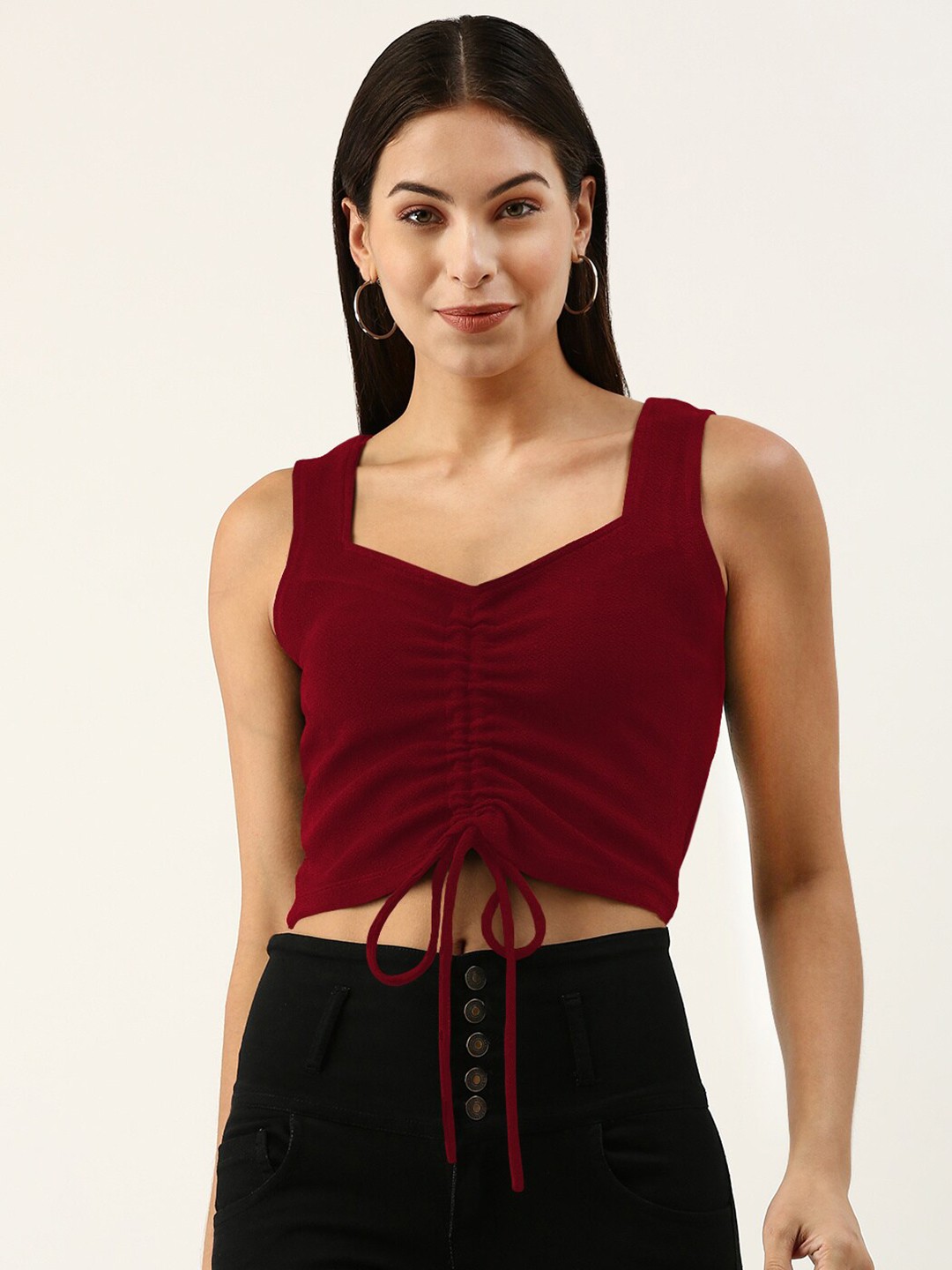 

Martini Women Solid Ruched Crop Top, Red