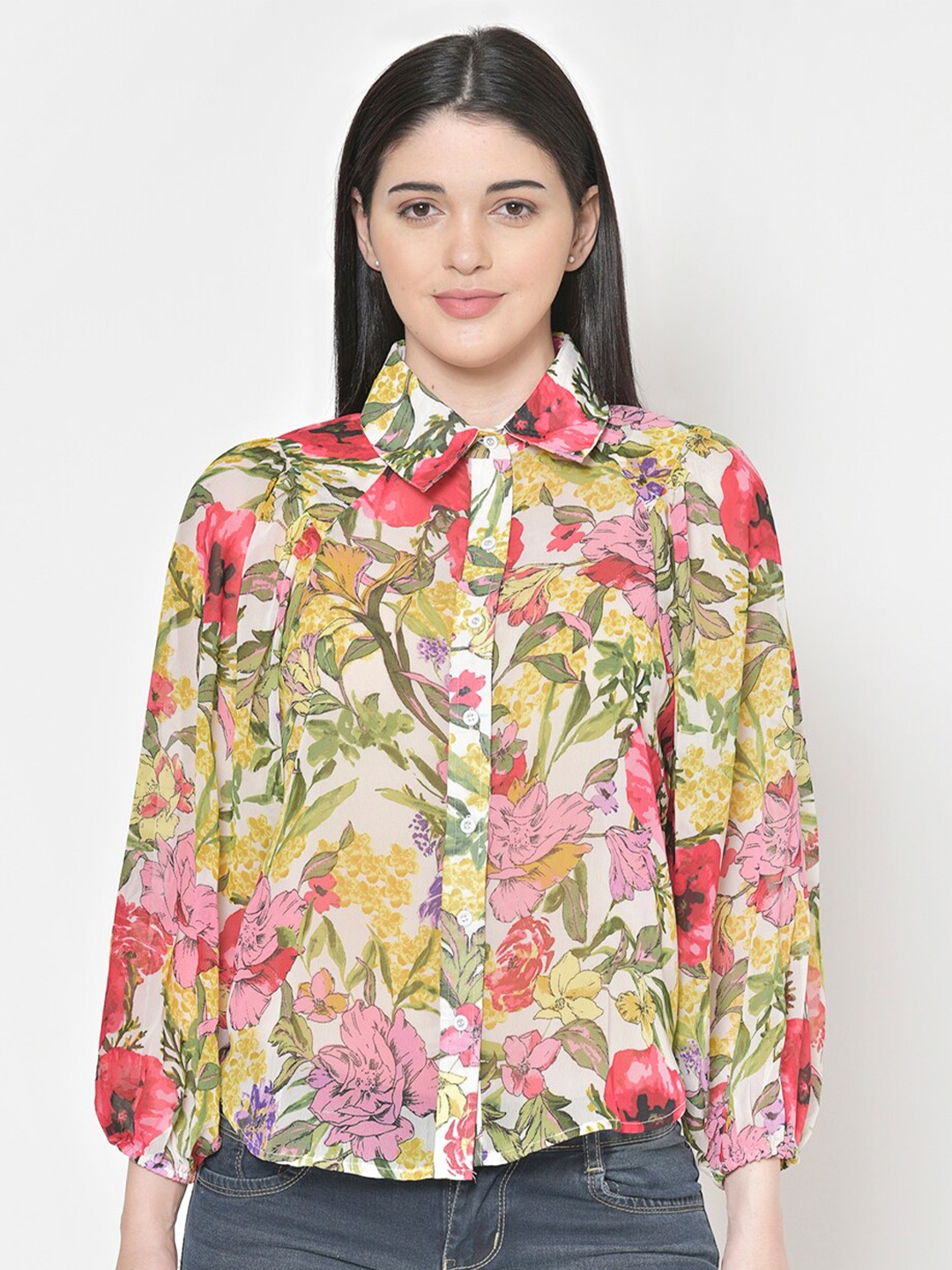 

Cation Women Classic Floral Printed Casual Shirt, Mustard