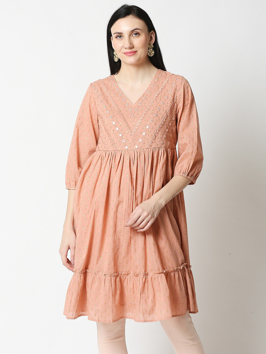 

Aanyor Pink Print Empire Longline Top