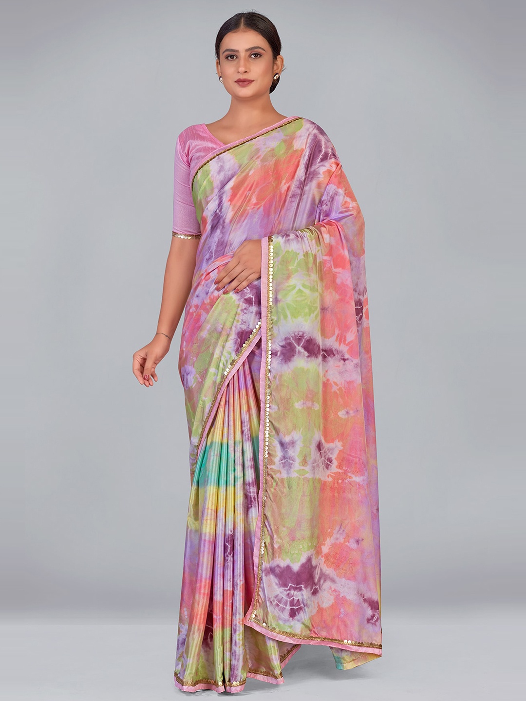 

MONJOLIKA FASHION Lavender & Green Silk Blend Saree