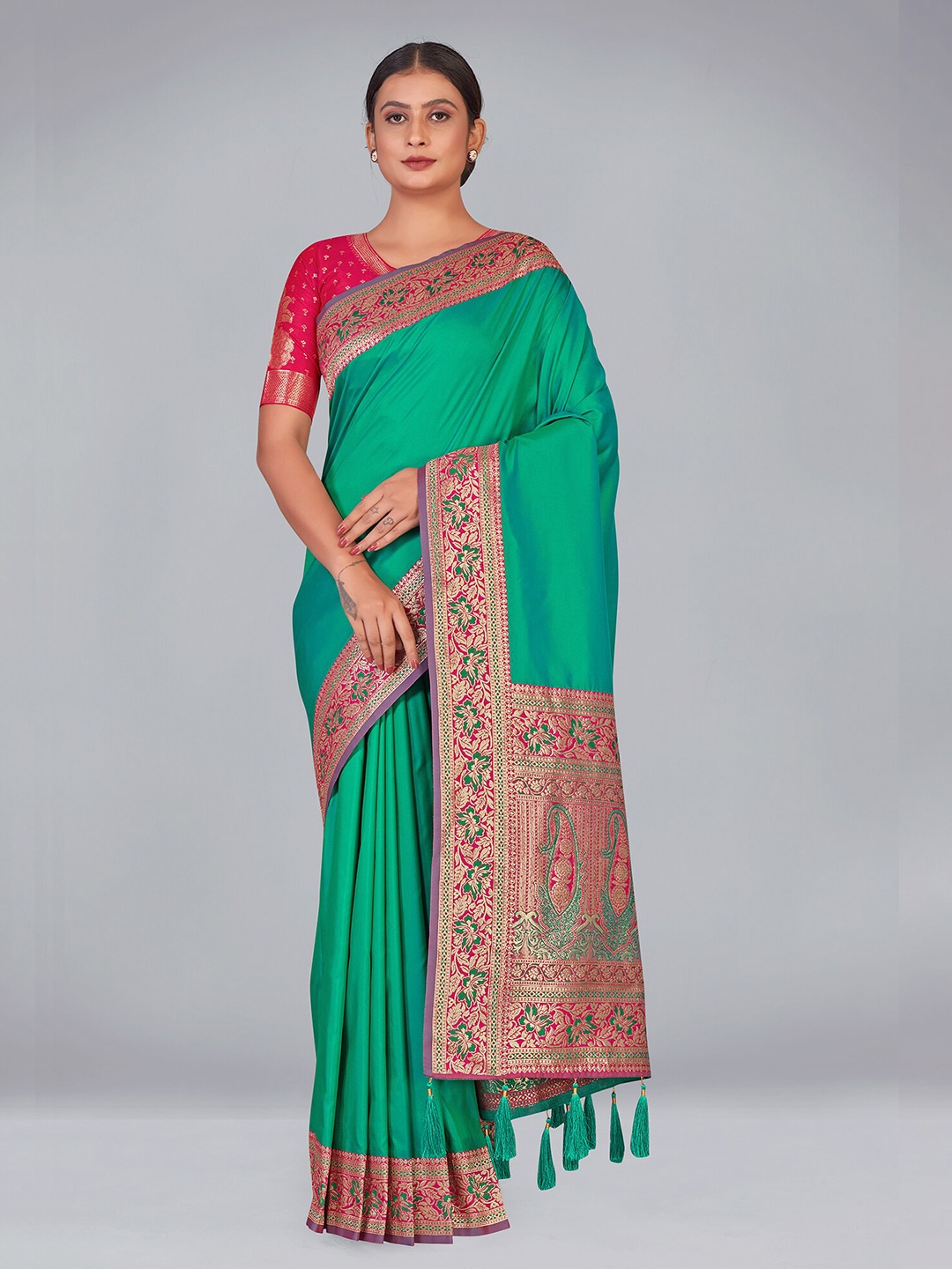 

Monjolika Fashion Woven Design Zari Silk Blend Banarasi Saree, Sea green