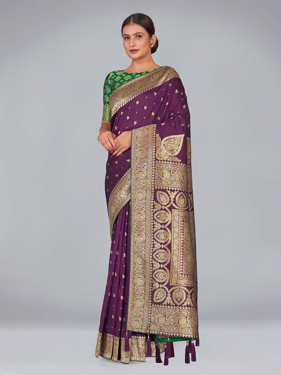 

Monjolika Fashion Woven Design Zari Silk Blend Banarasi Saree, Purple