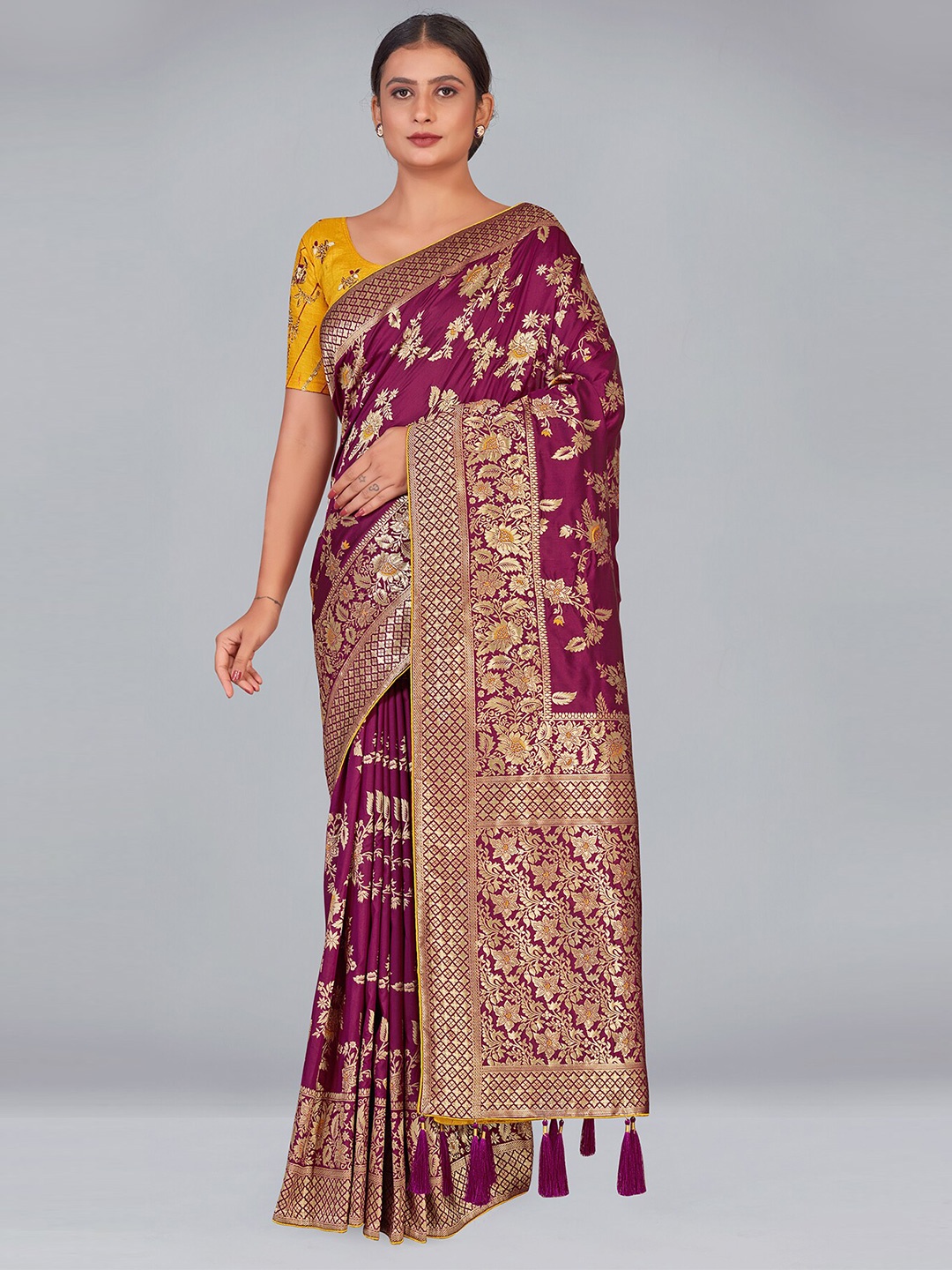 

MONJOLIKA FASHION Woven Design Zari Silk Blend Banarasi Saree, Magenta