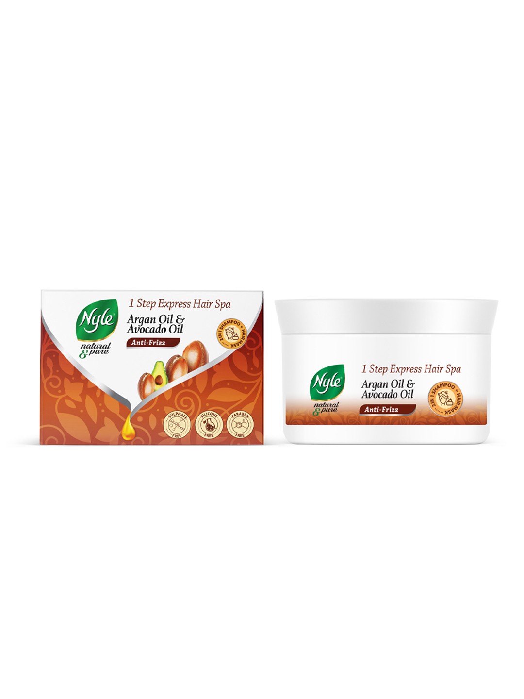 

Nyle Naturals Anti-Frizz 1 Step Express Hair Spa Shampoo & Mask with Argan & Avocado-200ml, Brown