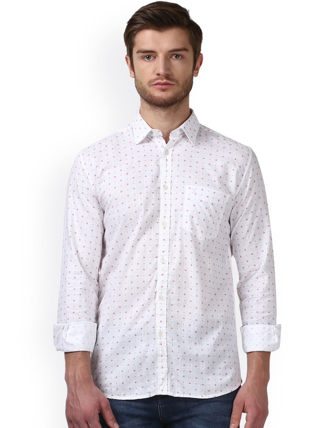 

Parx Men White Smart Slim Fit Printed Casual Shirt