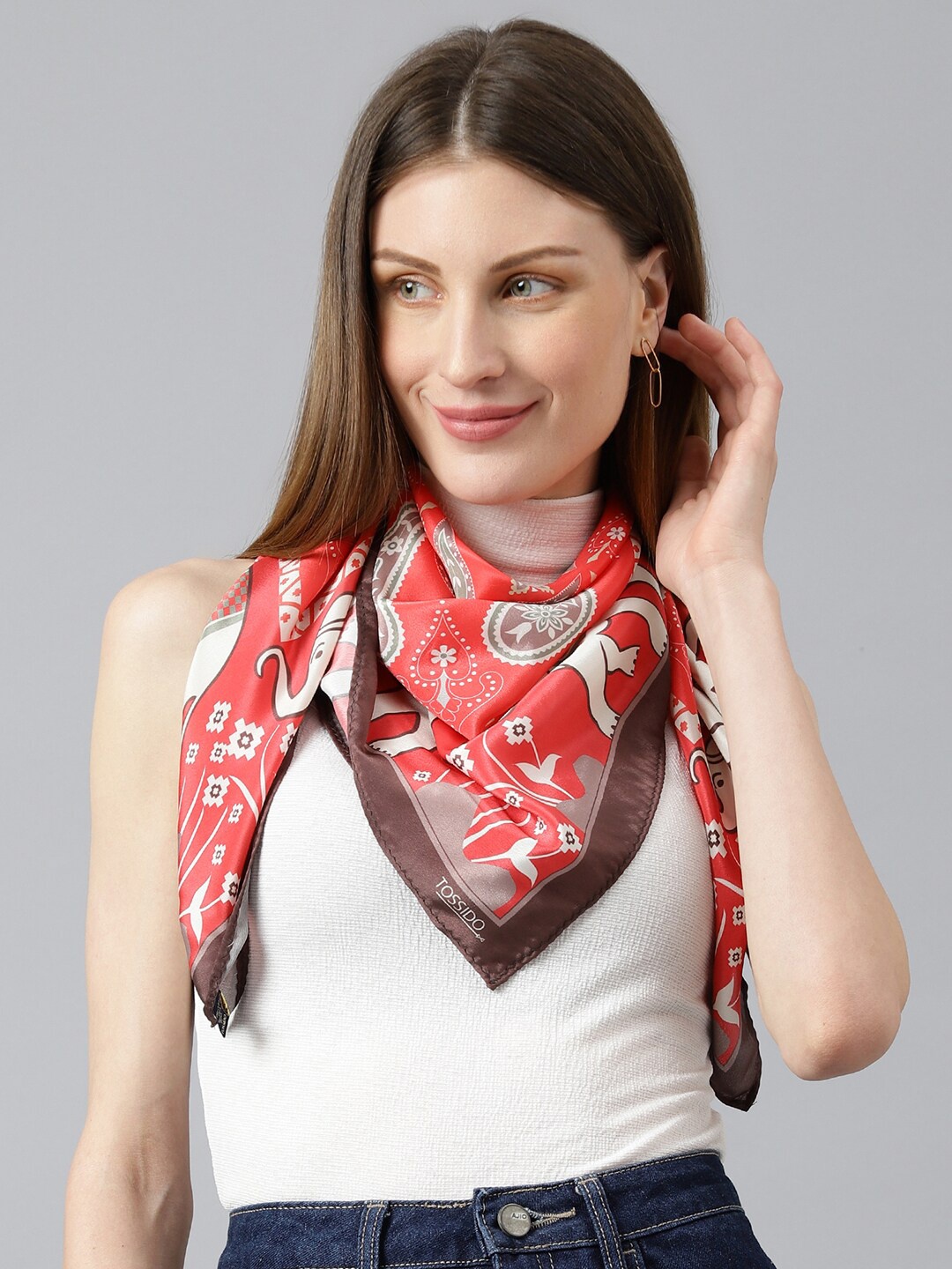 

Tossido Women Printed Polyester Scarf, Red