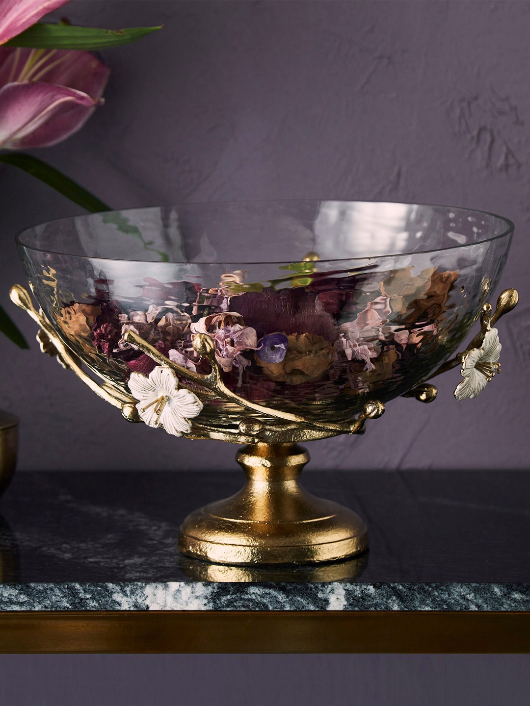 

Home Centre Floral Appliqued Glass Decorative Bowl, Gold