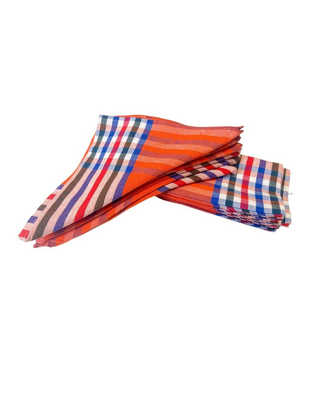 

Lushomes Set Of 12 Striped Pure Cotton Kitchen Towels, Orange