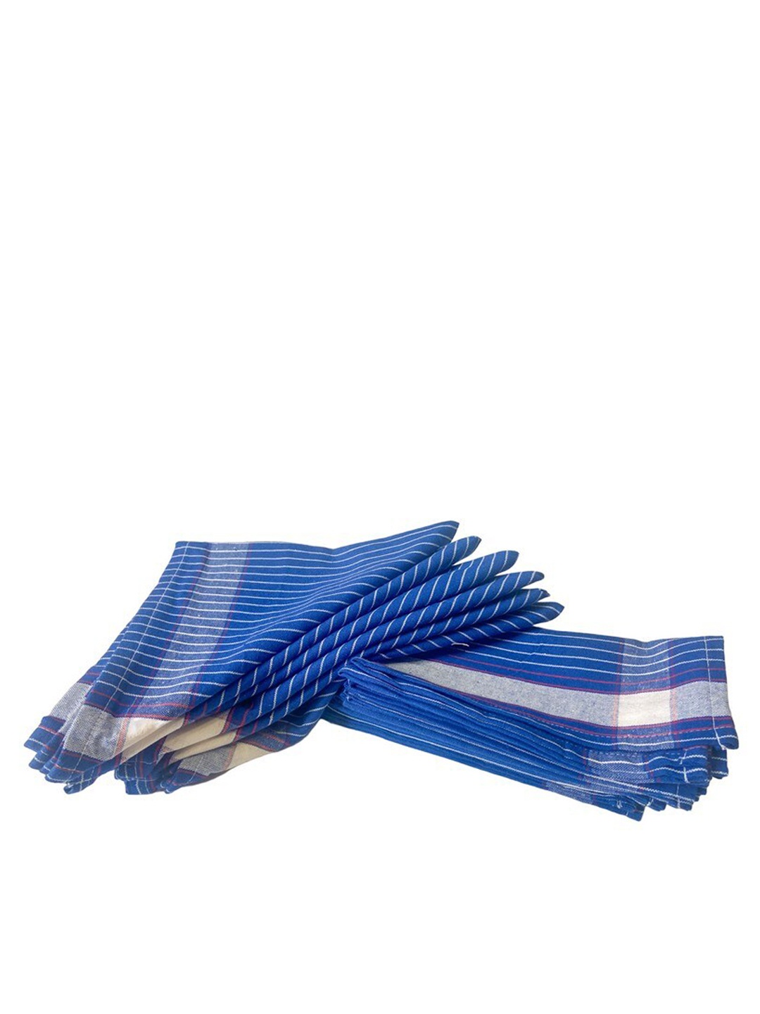 

Lushomes Set Of 12 Checked & Striped Cotton Kitchen Towel Napkins, Blue